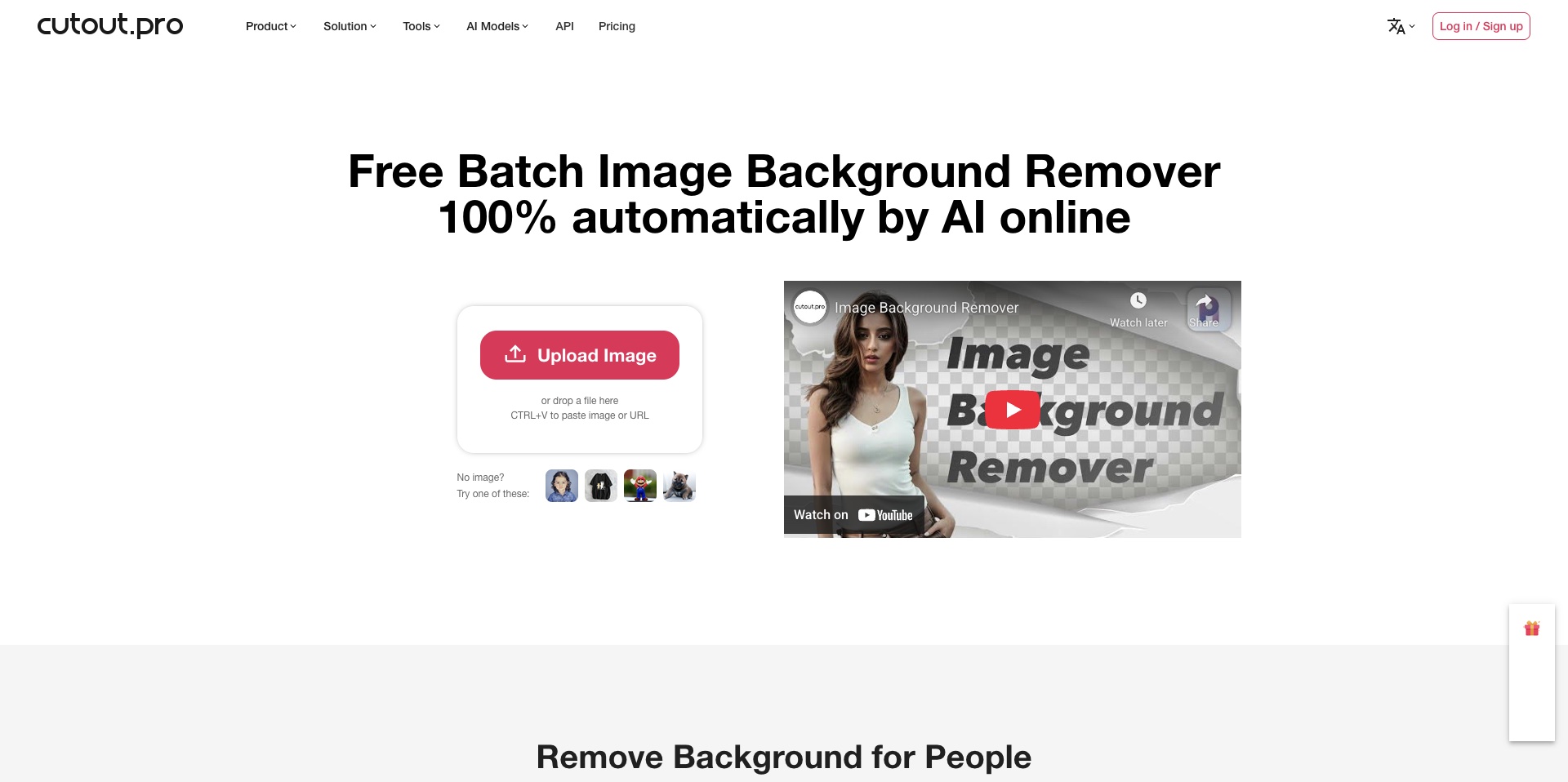 Cutoutpro interface displaying video background removal feature alongside image processing tools